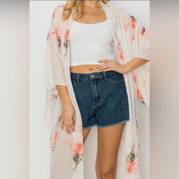 Floral Print Multicolor Chiffon Sheer Kimono Cardigan - Picture 4 of 5